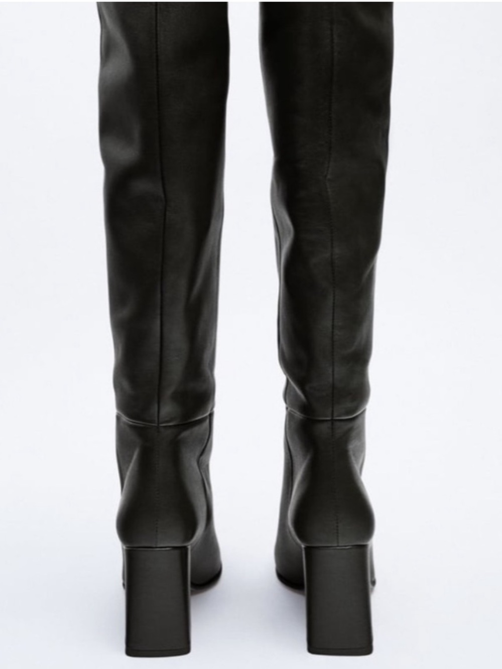 Real black leather Knee-High Block Heel Women's Boots